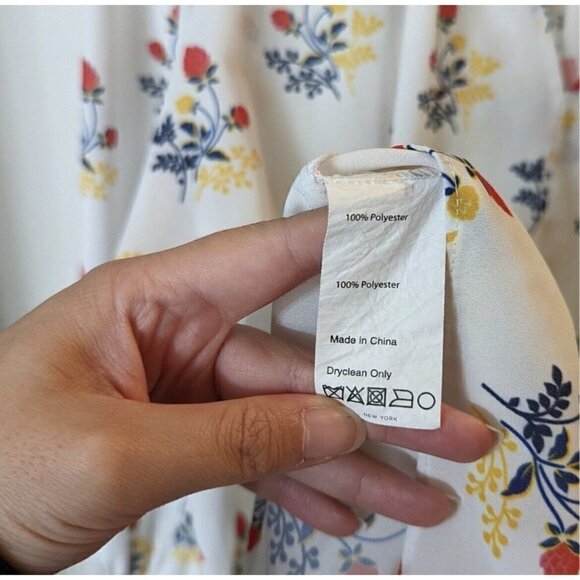 Derek Lam Floral Ruffle Silky Blouse top 1X White Red long sleeves - Picture 9 of 10
